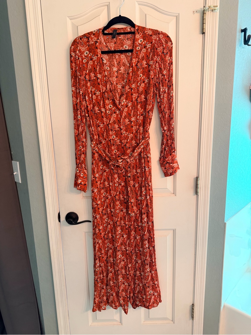 YAS Rust Orange Floral Wrap Maxi Dress with Belted Waist